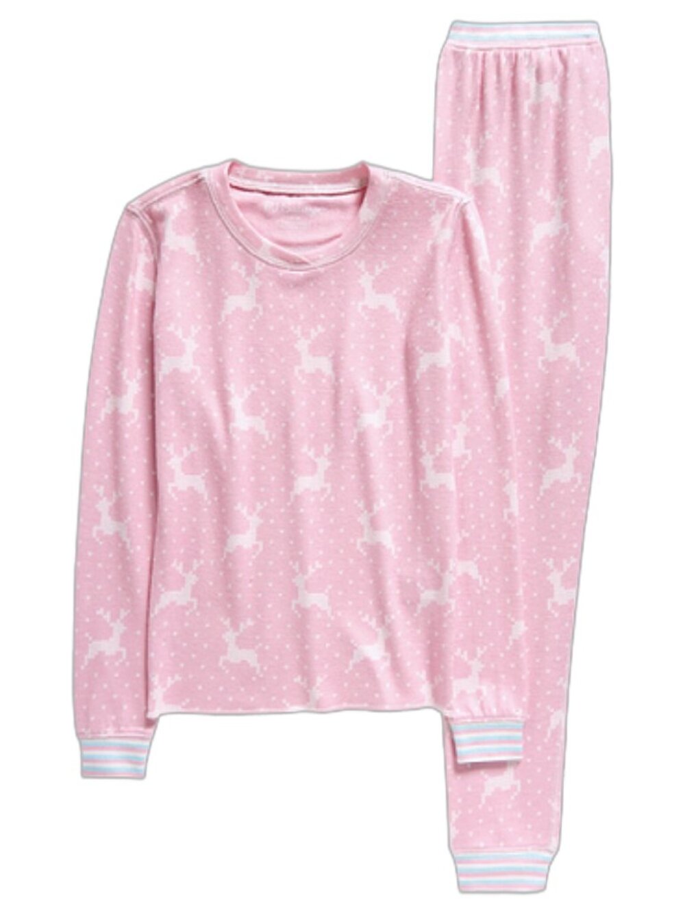 Girls Pink Reindeer Pajama Set Fitted 2-Piece Long Sleeve Size L PJ Salvage - Picture 10 of 10